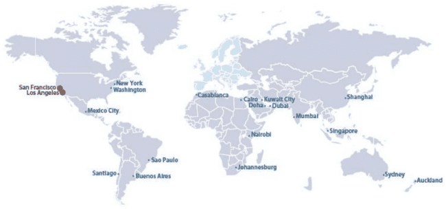 Mapa mundial con las ciudades GCTCI